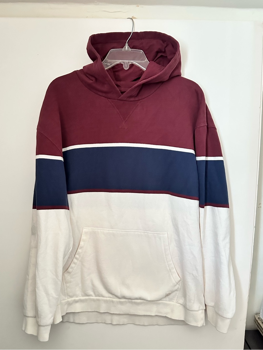 Marine Layer Relaxed Cloud 9 Men’s Fleece Hoodie Burgundy/Navy Cream~XL